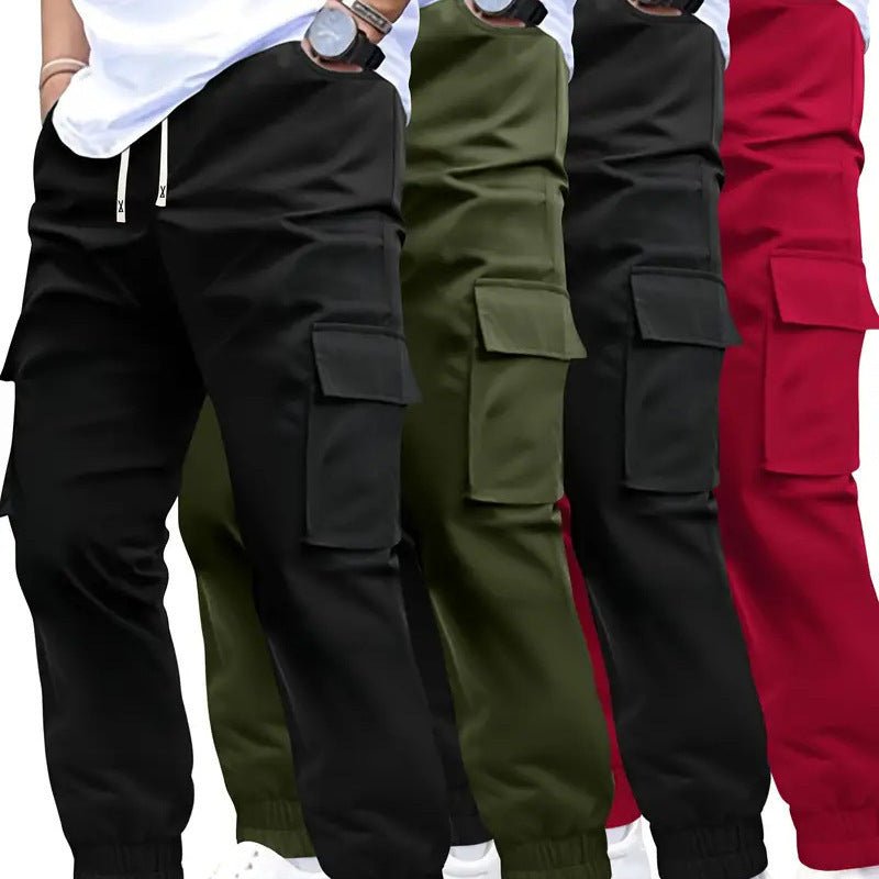 Men's Multi - pocket Workwear Pants Ancient Leisure Tappered Trousers - Blue&Pink