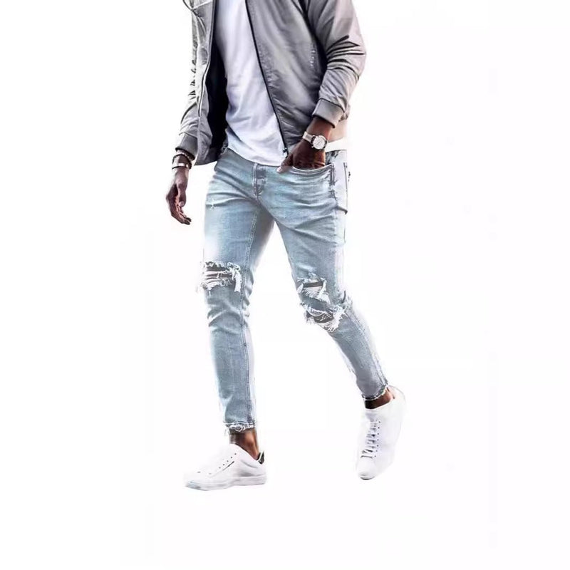 Jeans Masculinos Destroyed – Estilo Lavado e Rasgado para Um Look Cheio de Atitude - Blue&Pink
