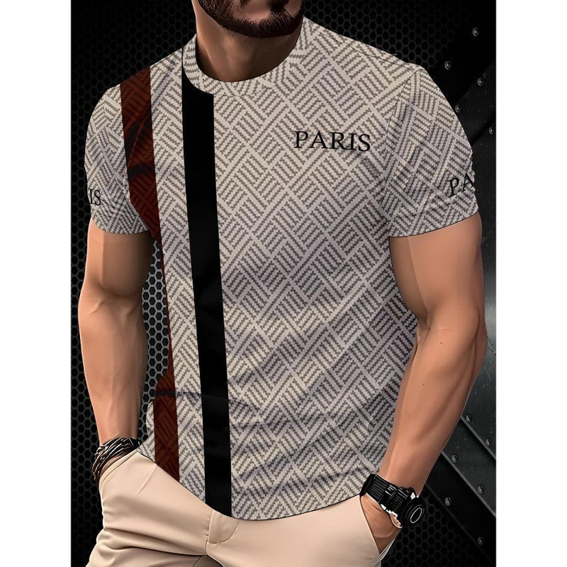 Men's Short - sleeved T-shirt Business Casual Series Digital 3D Printing - Blue&Pink