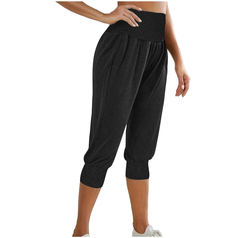 Women's Home Casual Pants High Waist Temperament Ankle - tied Harem Pants - Blue&Pink
