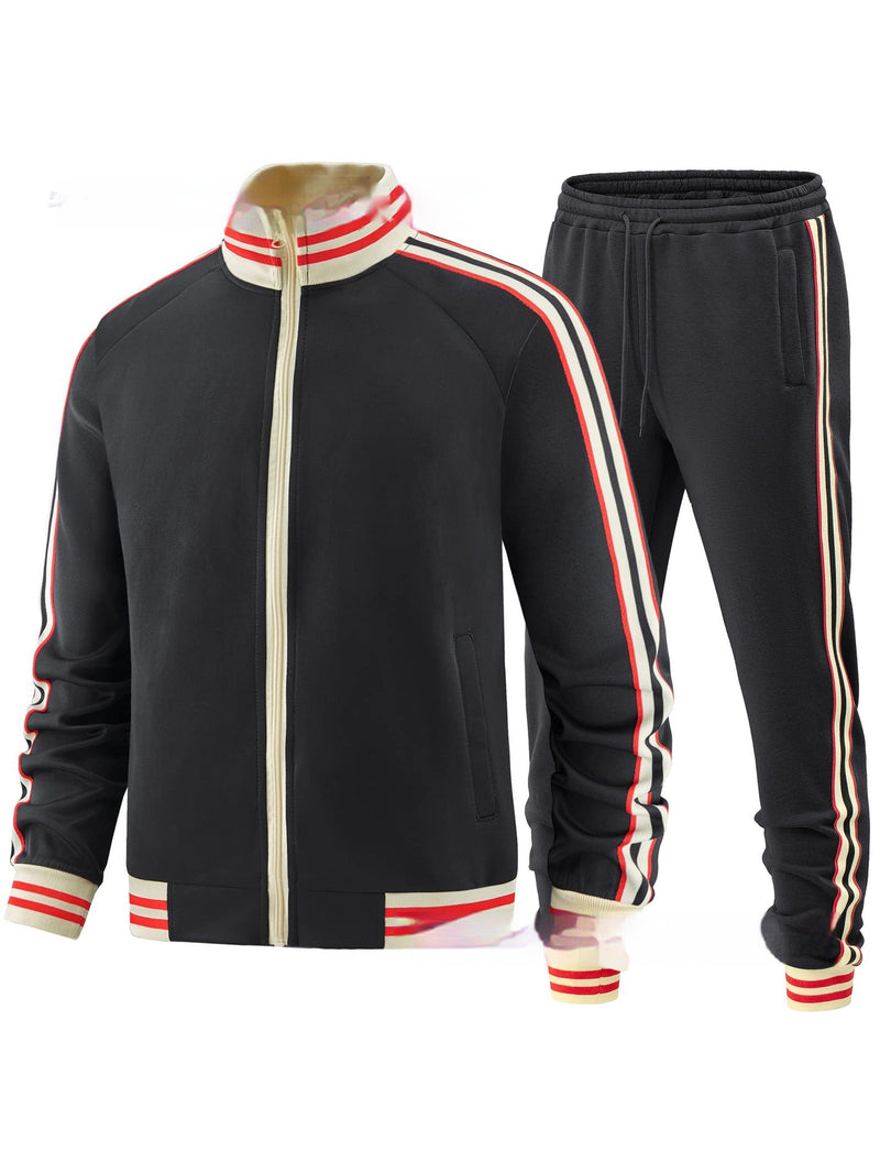 Men's Casual Sports Suit Color Matching Two - piece Set - Blue&Pink
