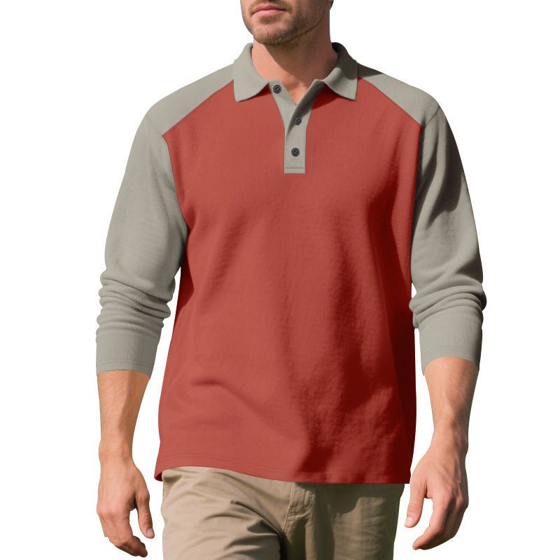 Golf Lapel Long - sleeved T-shirt Bottoming Shirt - Blue&Pink