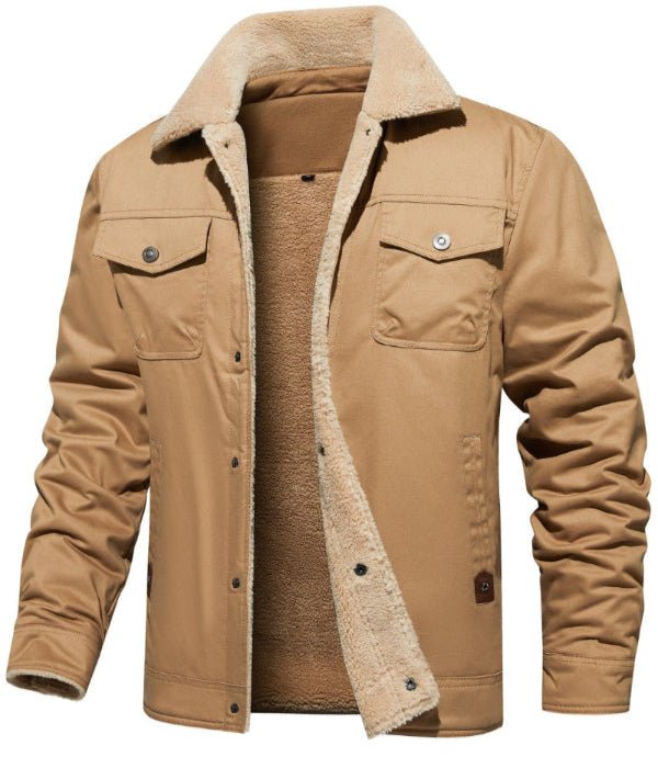 Men's Winter Jacket Lined Sherpa Jacket Warm Trucker Coat Multi Pocket - Blue&Pink