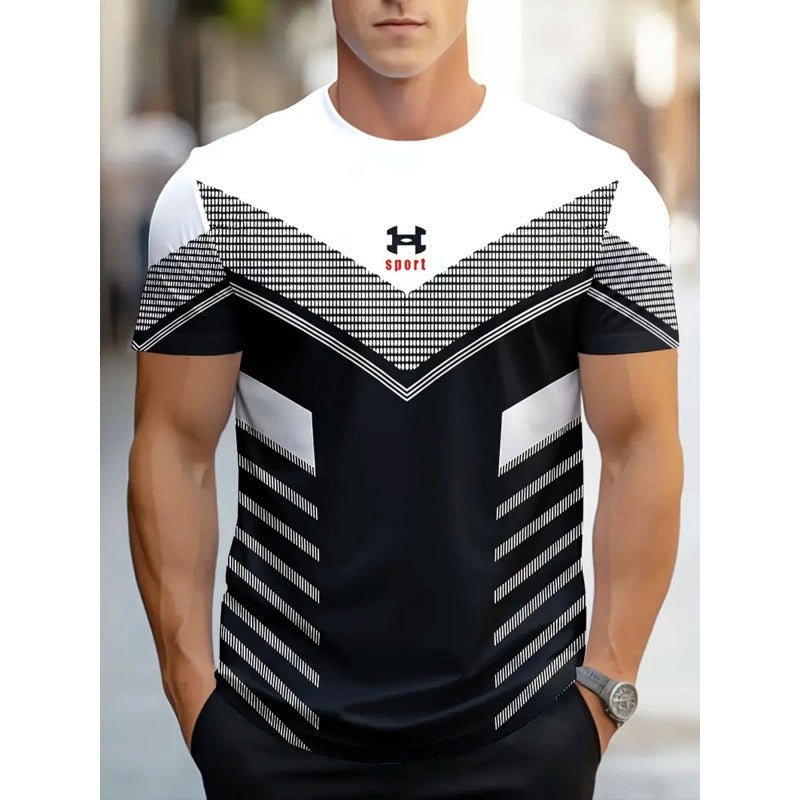 Men's Short - sleeved T-shirt Business Casual Series Digital 3D Printing - Blue&Pink