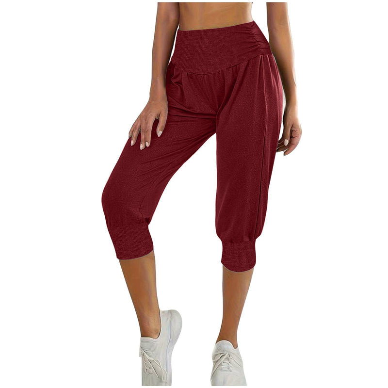Women's Home Casual Pants High Waist Temperament Ankle - tied Harem Pants - Blue&Pink
