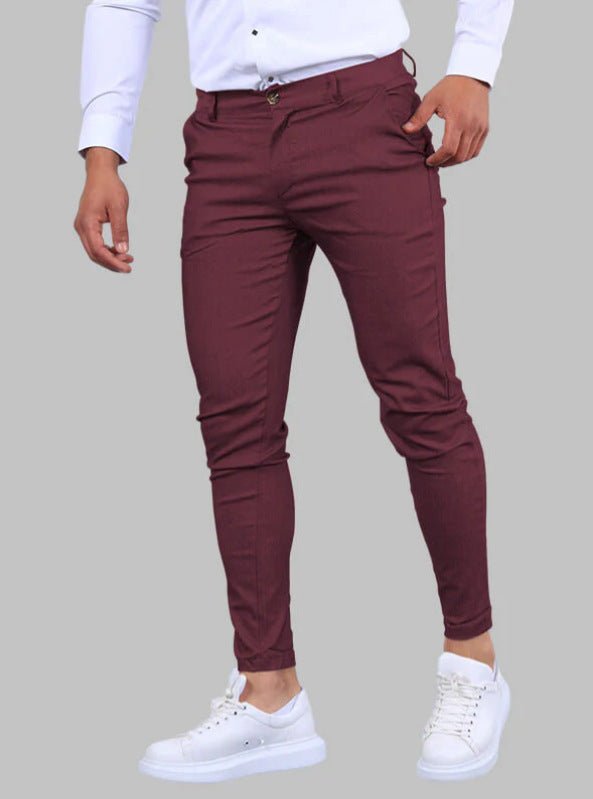 Men's Solid Color Twill Slim Fit Stretch Feet Pants - Blue&Pink