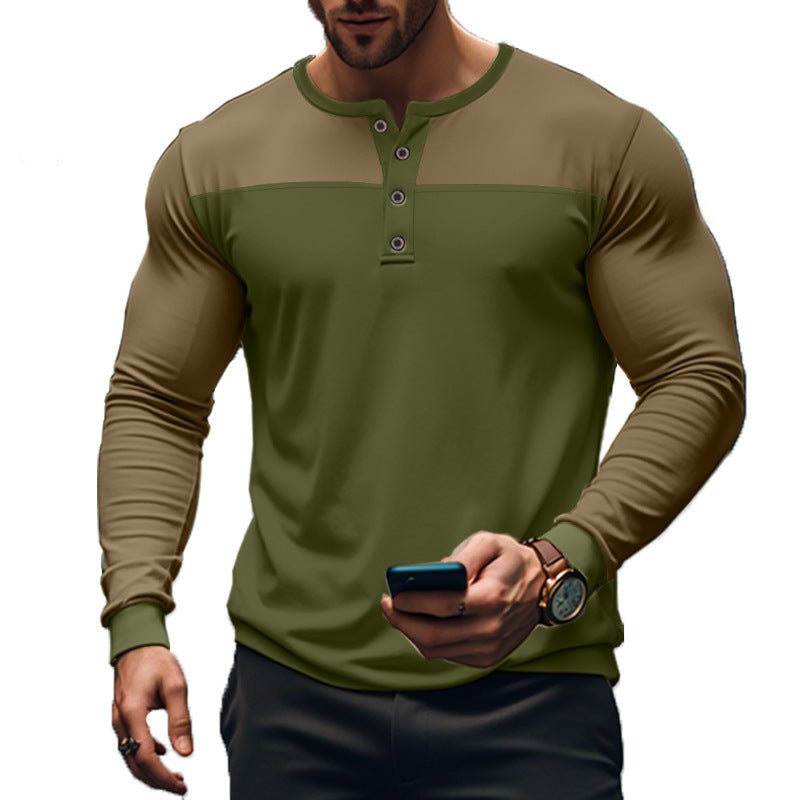 American Slim Fit Commute Henley Shirt - Blue&Pink