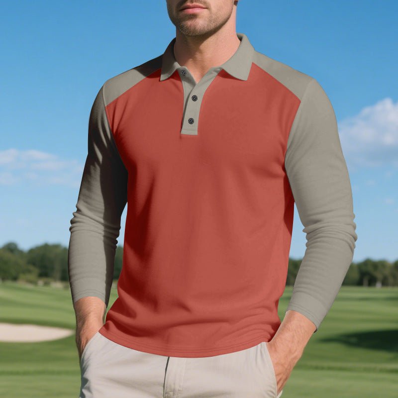 Golf Lapel Long - sleeved T-shirt Bottoming Shirt - Blue&Pink