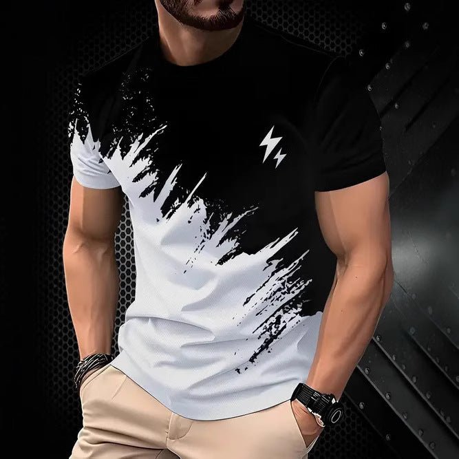 New Fashion Casual High Quality Contrast Color Men's Short Sleeve T-shirt - Blue&Pink
