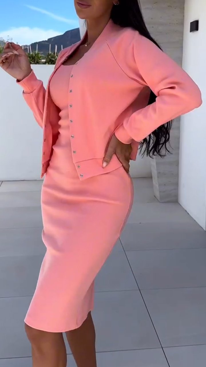 Coat And Top Two - piece Set For Women's Clothing - Blue&Pink