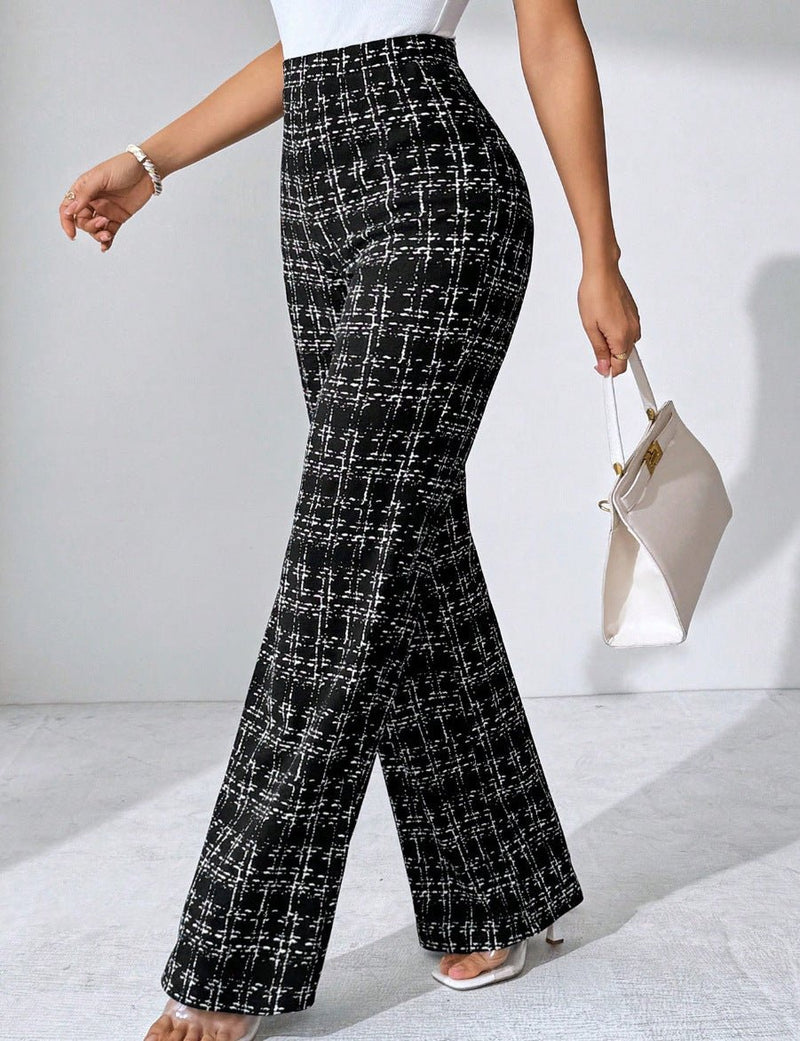 Women's Fashion Casual Plaid Printed Trousers - Blue&Pink