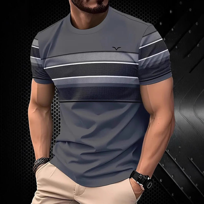 New Fashion Casual High Quality Contrast Color Men's Short Sleeve T-shirt - Blue&Pink