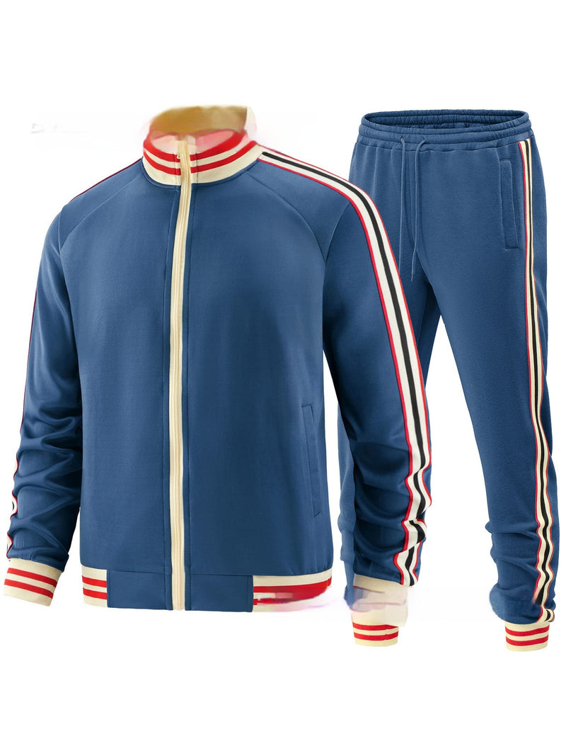Men's Casual Sports Suit Color Matching Two - piece Set - Blue&Pink