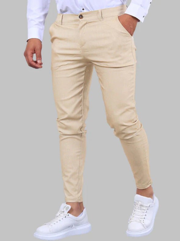 Men's Solid Color Twill Slim Fit Stretch Feet Pants - Blue&Pink