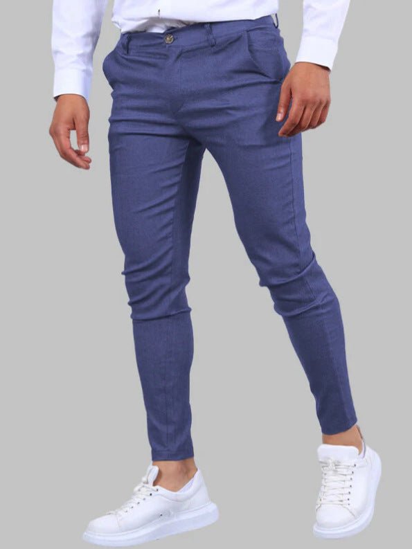 Men's Solid Color Twill Slim Fit Stretch Feet Pants - Blue&Pink
