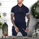 Mens Short Sets 2 Piece Outfits Polo Shirt Fashion Summer Tracksuits Casual Set Short Sleeve And Shorts Set For Men - Blue&Pink