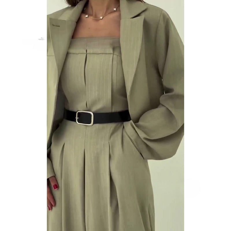 Off - the - shoulder Jumpsuit Jacket Women's Commuter Suit - Blue&Pink