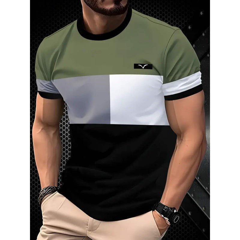 Men's Short - sleeved T-shirt Business Casual Series Digital 3D Printing - Blue&Pink