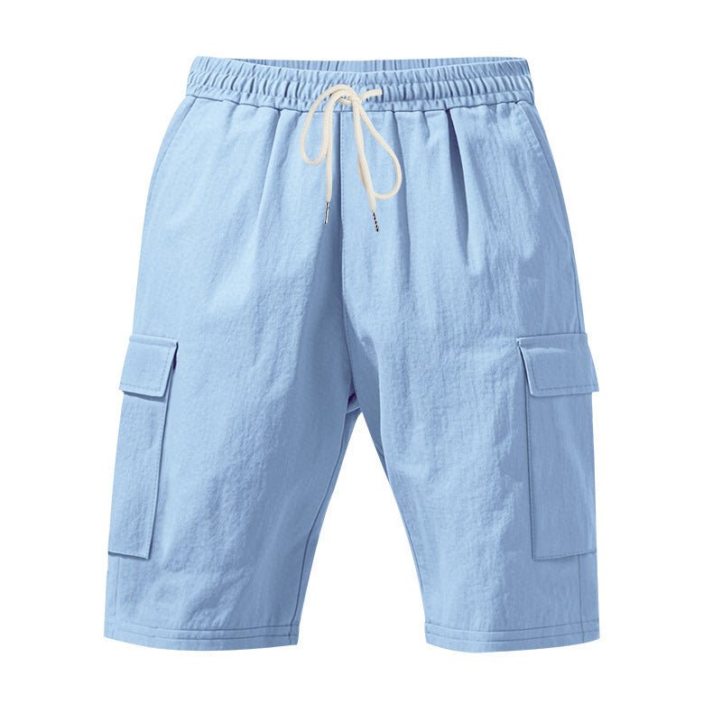 Men's Air - permeable Beachwear Linen Loose Multi - pocket Casual Shorts - Blue&Pink