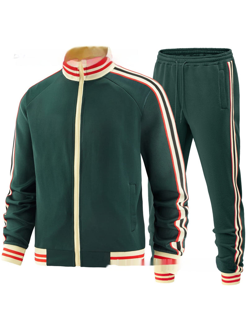 Men's Casual Sports Suit Color Matching Two - piece Set - Blue&Pink