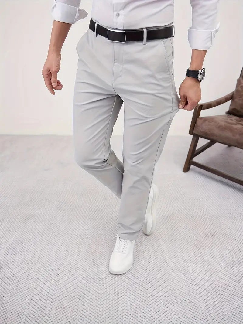 Men's Slim Fit Business Pure Color Casual Tappered Straight - leg Trousers - Blue&Pink
