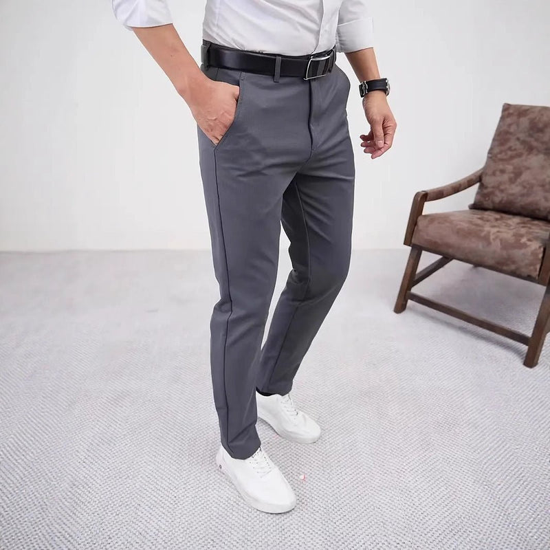 Men's Slim Fit Business Pure Color Casual Tappered Straight - leg Trousers - Blue&Pink