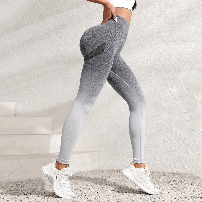 Knitted Quick - drying Plastic Hip Sports Yoga Pants - Blue&Pink