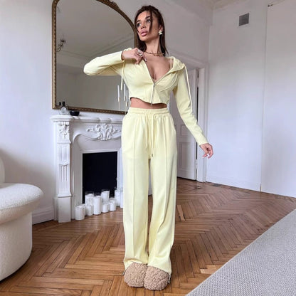 European And American Leisure Women's Suit Solid Color Long Sleeve - Blue&Pink