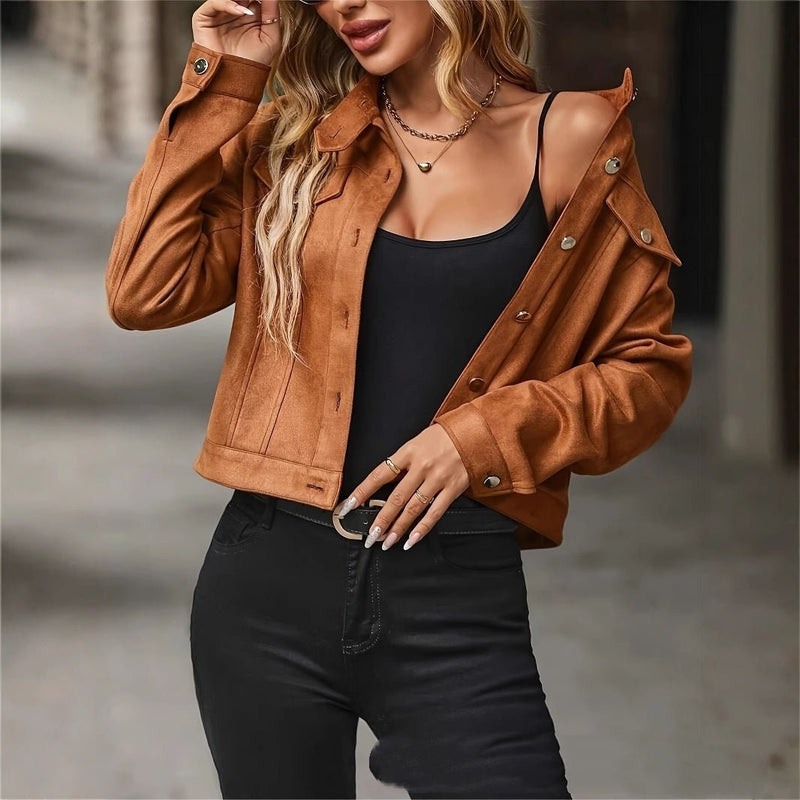 Women's Casual Cropped Casual Jacket - Blue&Pink