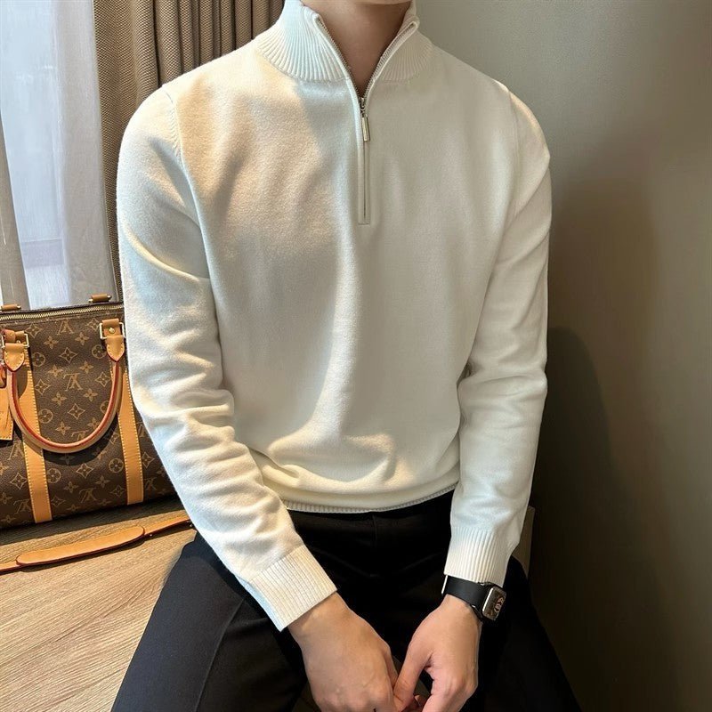 Half Turtleneck Zipper Bottoming Sweater Men Pullover All - matching - Blue&Pink