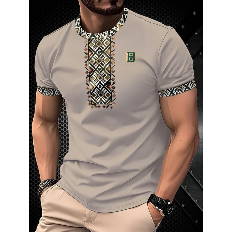Men's Short - sleeved T-shirt Business Casual Series Digital 3D Printing - Blue&Pink
