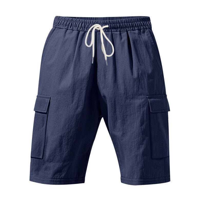 Men's Air - permeable Beachwear Linen Loose Multi - pocket Casual Shorts - Blue&Pink