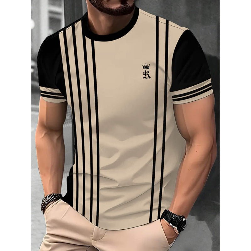 Men's Short - sleeved T-shirt Business Casual Series Digital 3D Printing - Blue&Pink