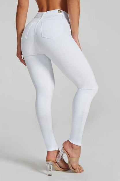 Fashion Black And White High Elasticity Ankle - tied Large Size Hip Lifting Women's Jeans - Blue&Pink