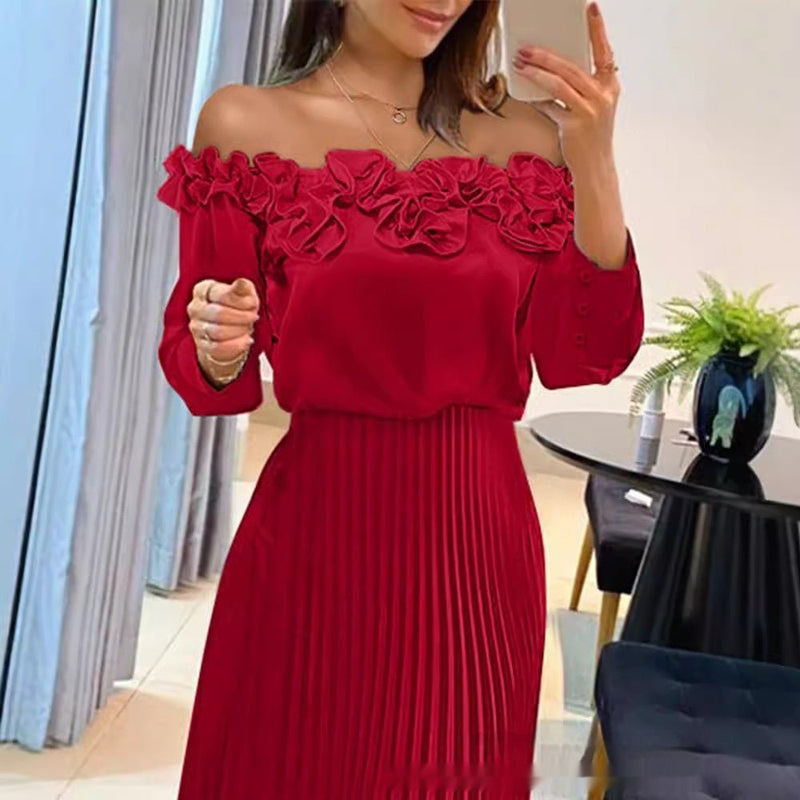 Vestido Plissado Ombros de Fora – Charme e Sofisticação em Cada Movimento - Blue&Pink