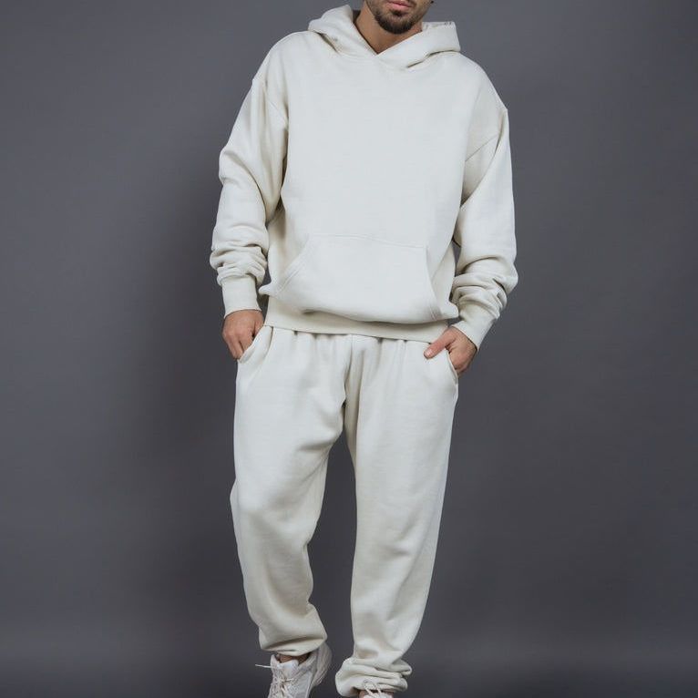 Men's Casual Loose Solid Color Hooded Sweatshirt Pants - Blue&Pink