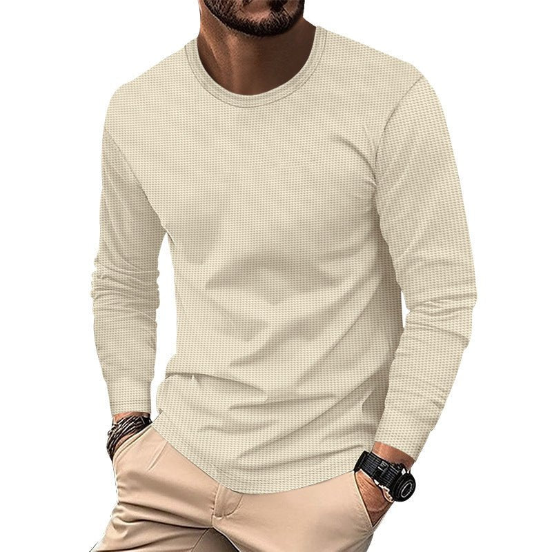 Round Neck Waffle Casual Top For Men - Blue&Pink