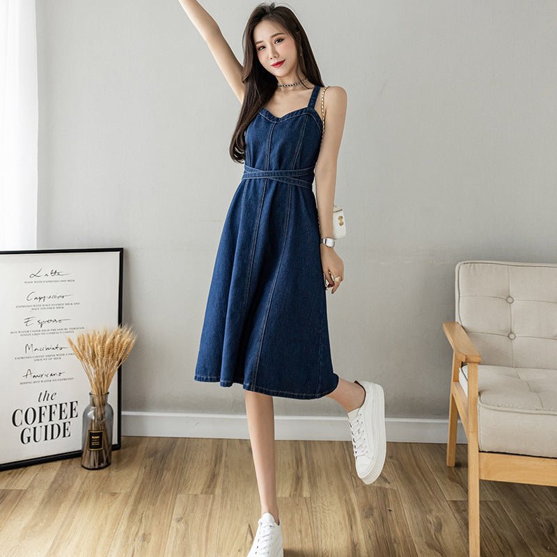 Summer Plus Size Waist Trimming Denim Suspender Skirt - Blue&Pink